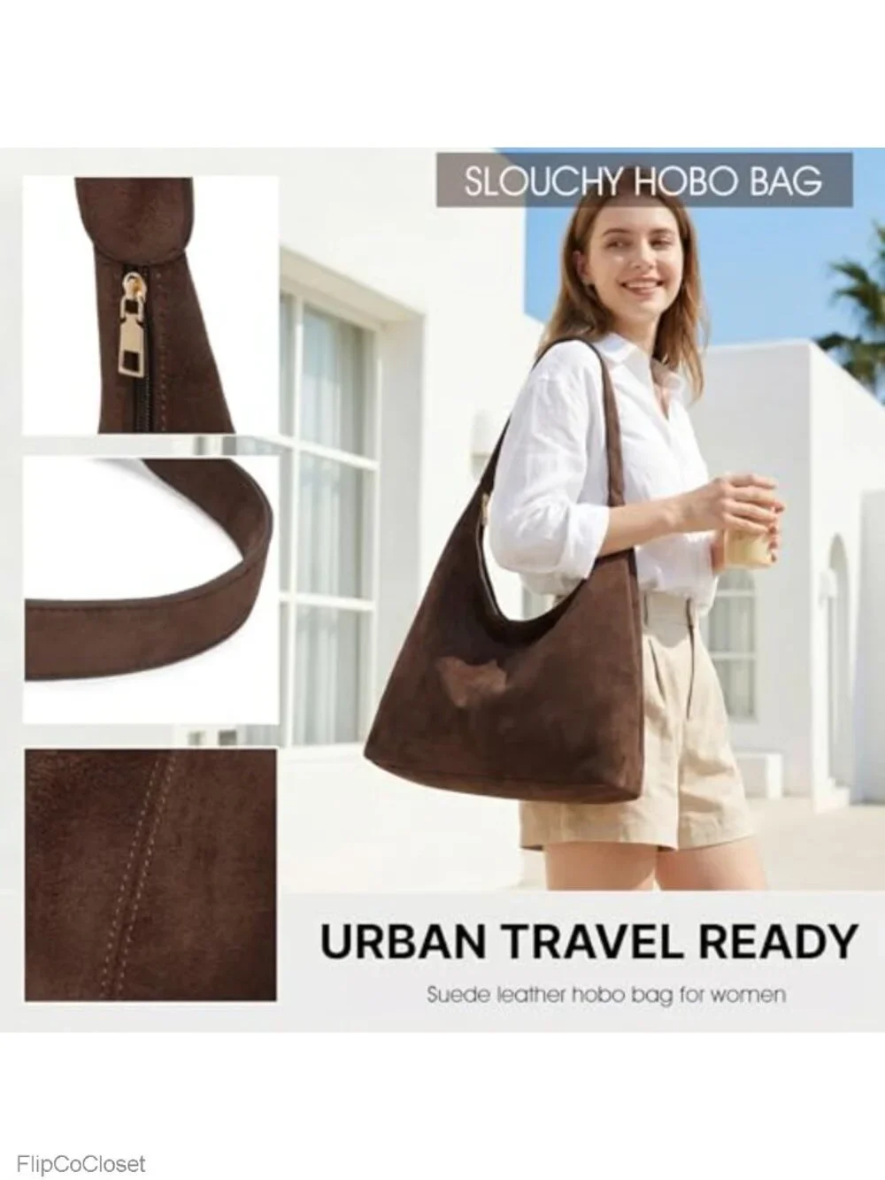 Faux Suede Slouchy Hobo Shoulder Bag Vegan Leather Tote Purse